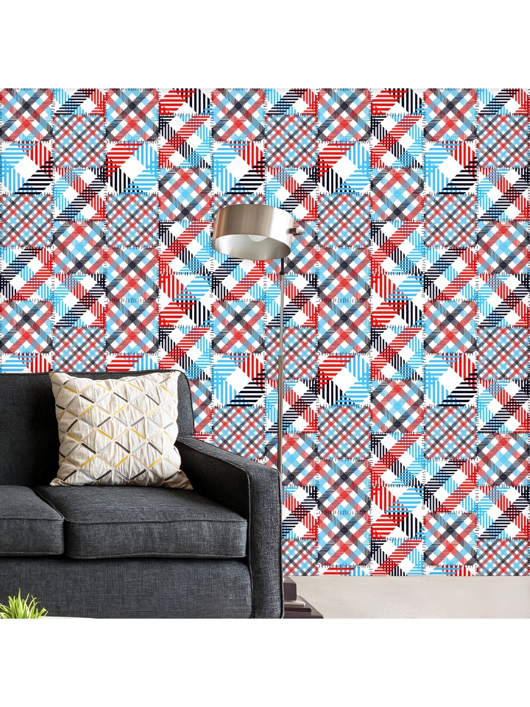 

ArtzFolio Printed UV-Resistant Anti-Bacterial Classic Plaid Patchwork Peel & Stick Wallpaper, Multi