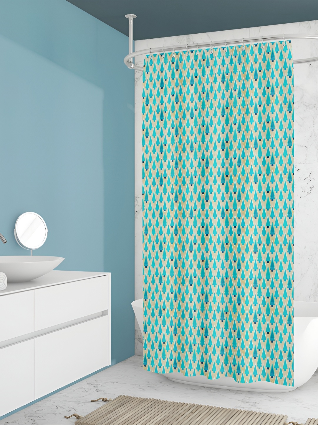 

ArtzFolio Beige & Green Printed Water Proof Shower Curtain