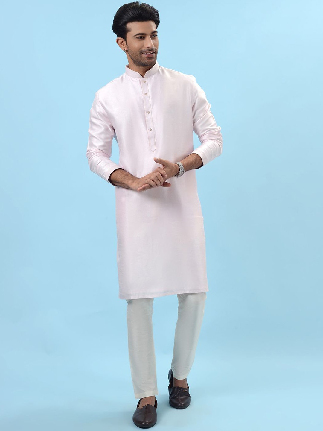 

azania Mandarin Collar Straight Kurta with Pyjama, Purple
