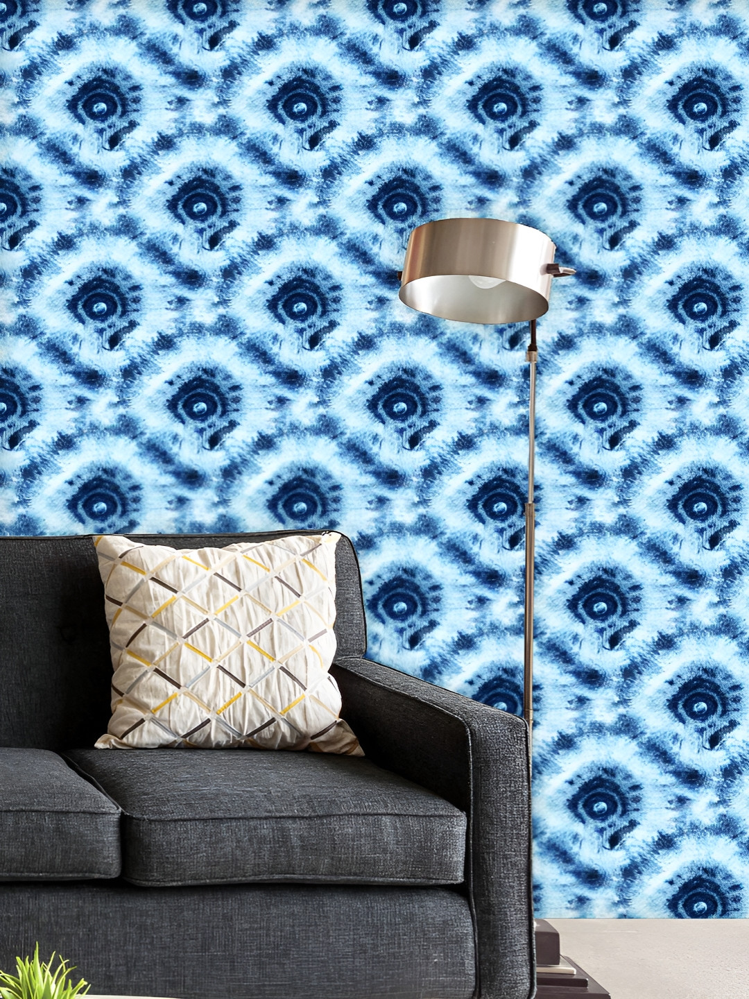 

ArtzFolio Printed UV-Resistant Anti-Bacterial Shibori Indigo Batik Peel & Stick Wallpaper, Multi