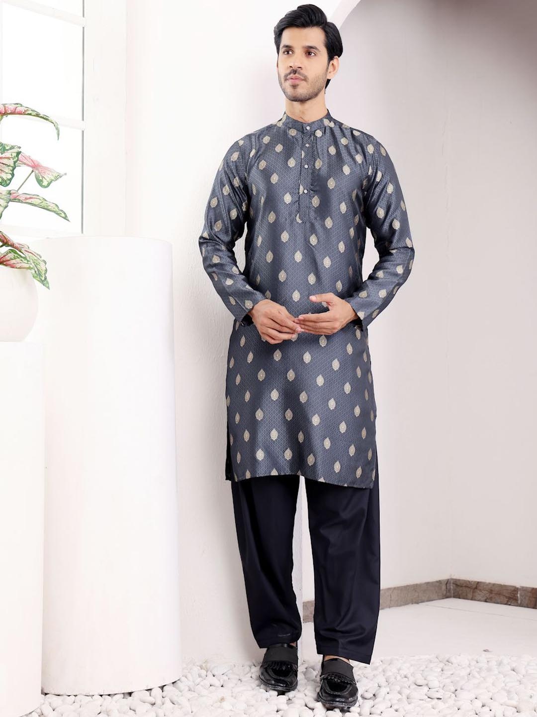 

Rawayi Geometric Printed Regular Jacquard Straight Kurta, Navy blue