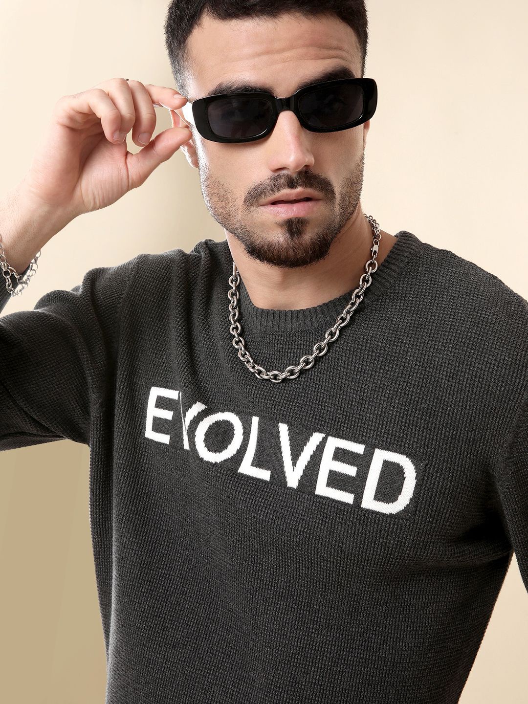 

WROGN Men Typography Printed Long Sleeves Pullover, Grey