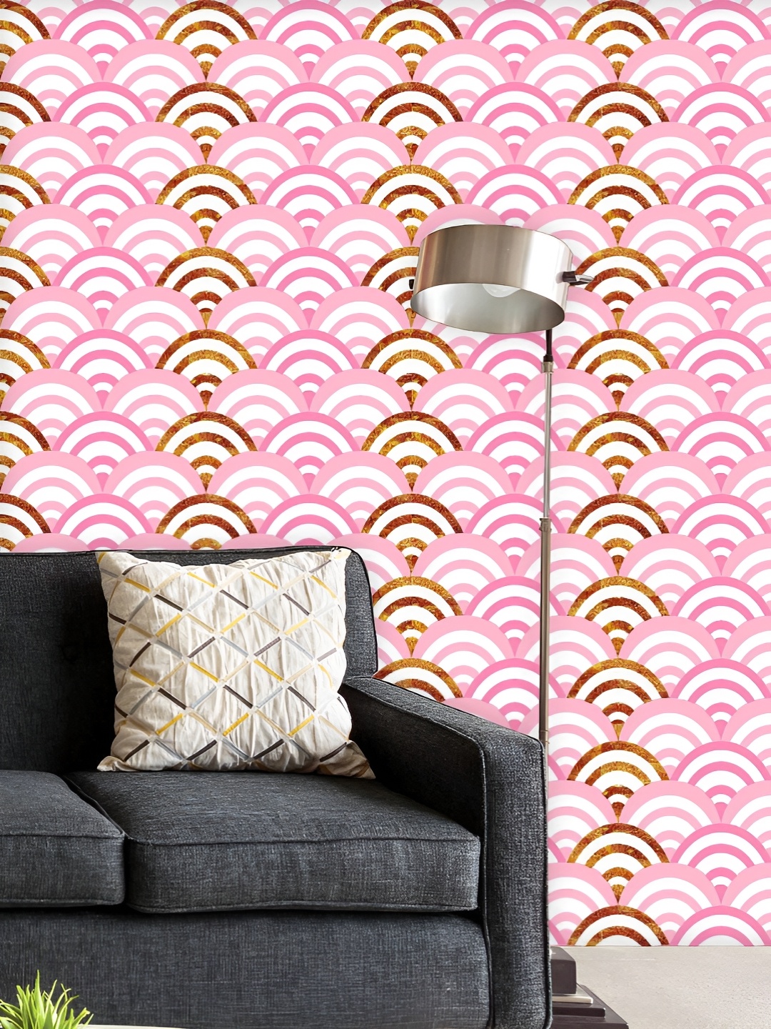 

ArtzFolio Printed UV-Resistant Anti-Bacterial Gold And Pink Wave Peel & Stick Wallpaper, Multi