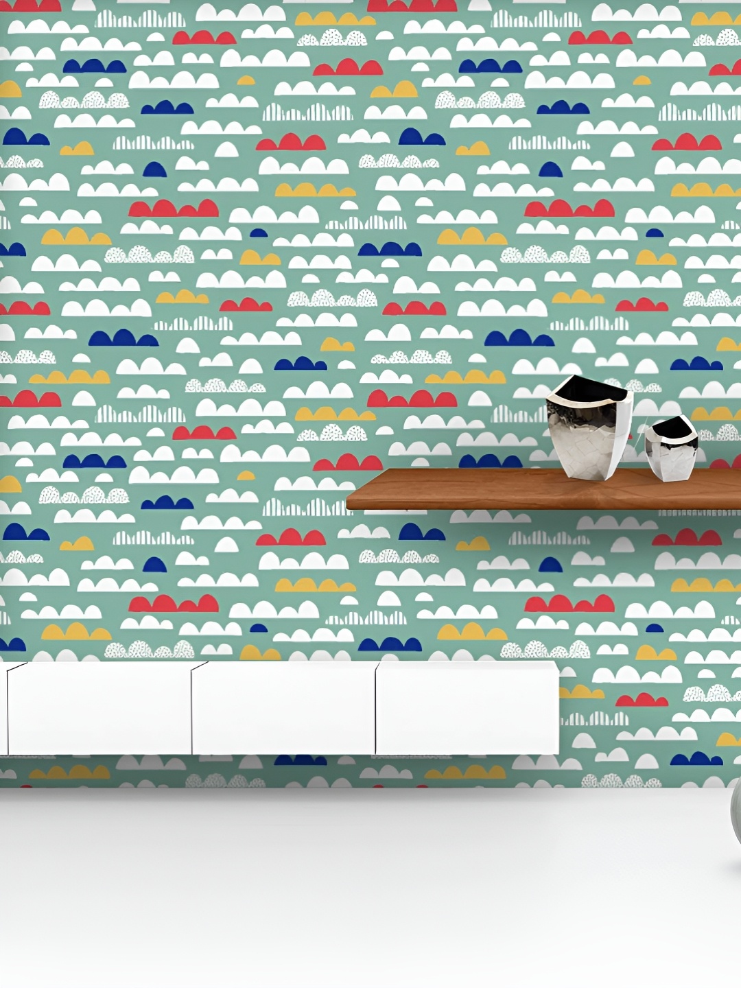 

ArtzFolio Printed UV-Resistant Anti-Bacterial Colorful Clouds Nursery Peel & Stick Wallpaper, Multi