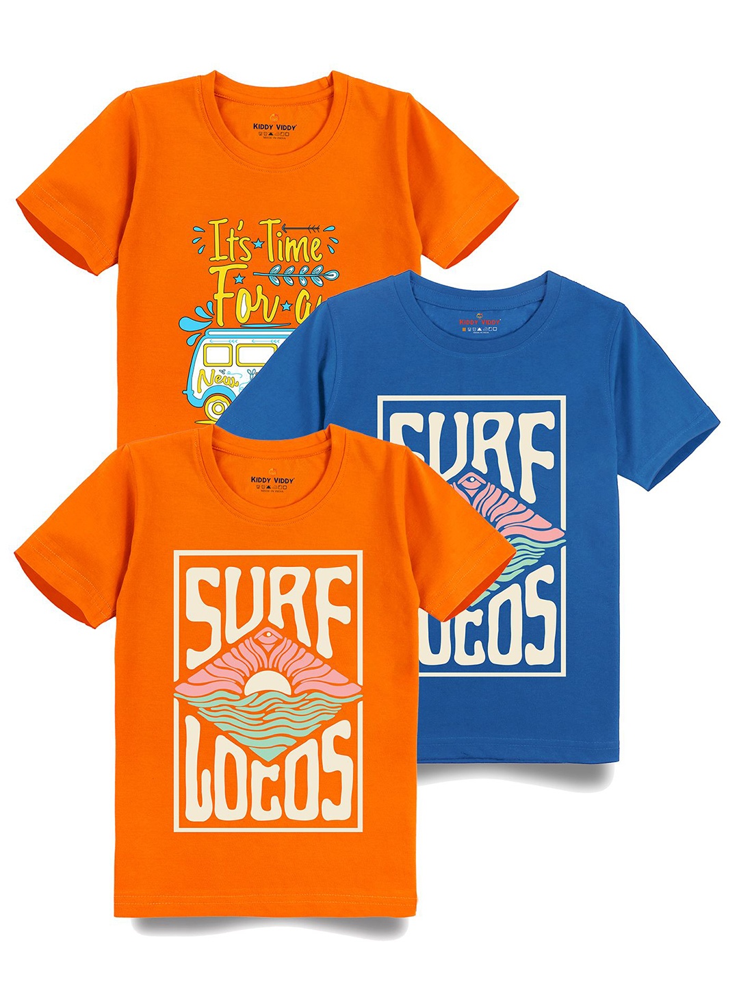 

Kiddy Viddy Boys Pack Of 3 Typography Printed Round Neck Cotton T-shirts, Orange