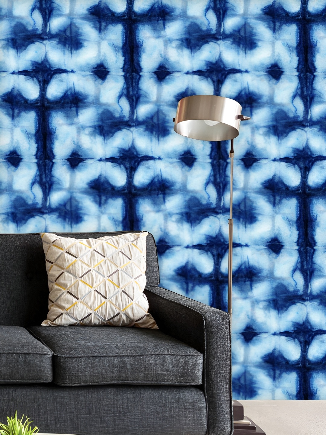 

ArtzFolio Printed UV-Resistant Anti-Bacterial Shibori Indigo Colors Peel & Stick Wallpaper, Multi