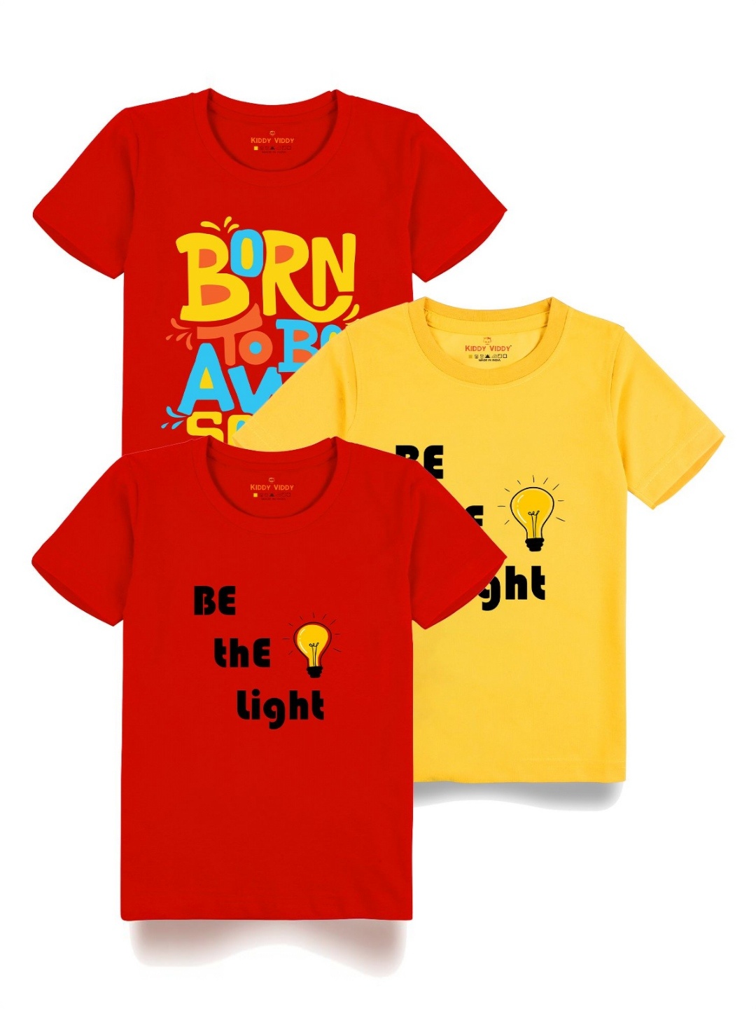 

Kiddy Viddy Boys Pack Of 3 Typography Printed Round Neck Cotton T-shirts, Red