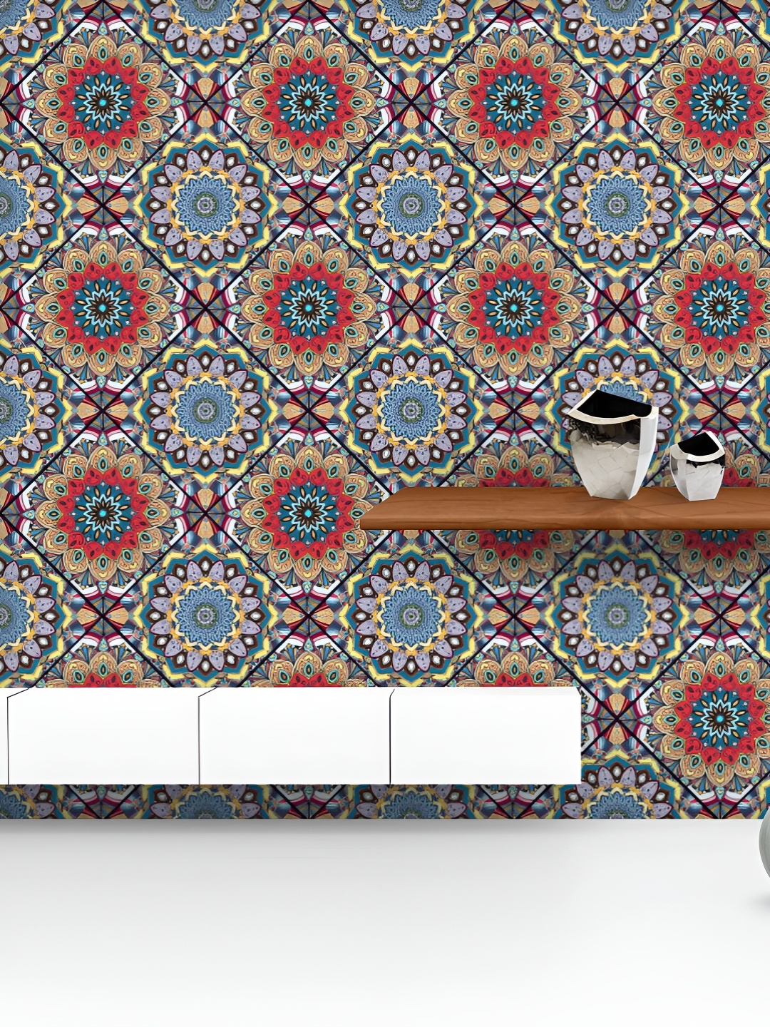 

ArtzFolio Blue & Red Floral Printed UV Resistant Wallpaper