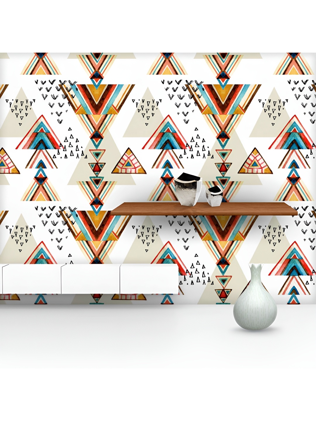 

ArtzFolio Printed UV-Resistant Anti-Bacterial Hand Painted Tribal Triangles Peel & Stick Wallpaper, Multi