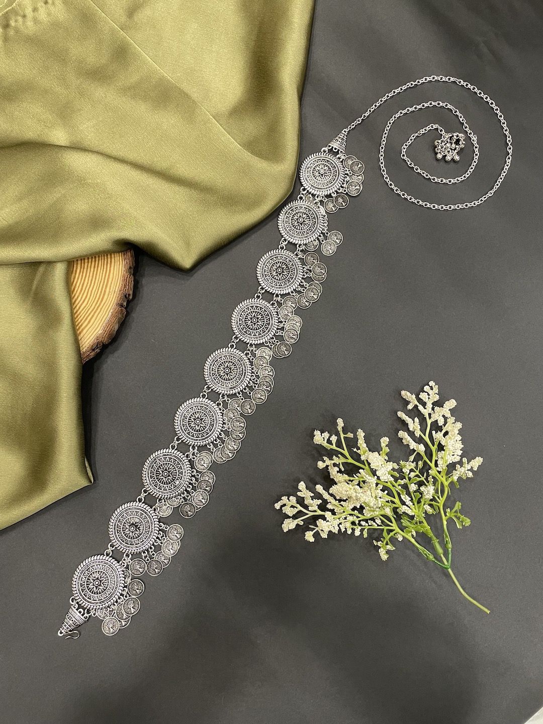 

Digital Dress Room German Silver Studded Waist Chain Saree Accessories
