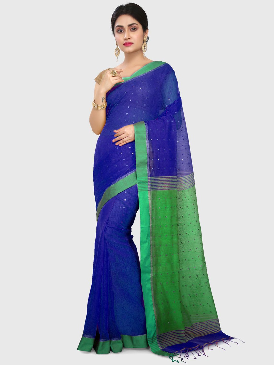 

Crochetin Women Silk Blend Saree, Blue