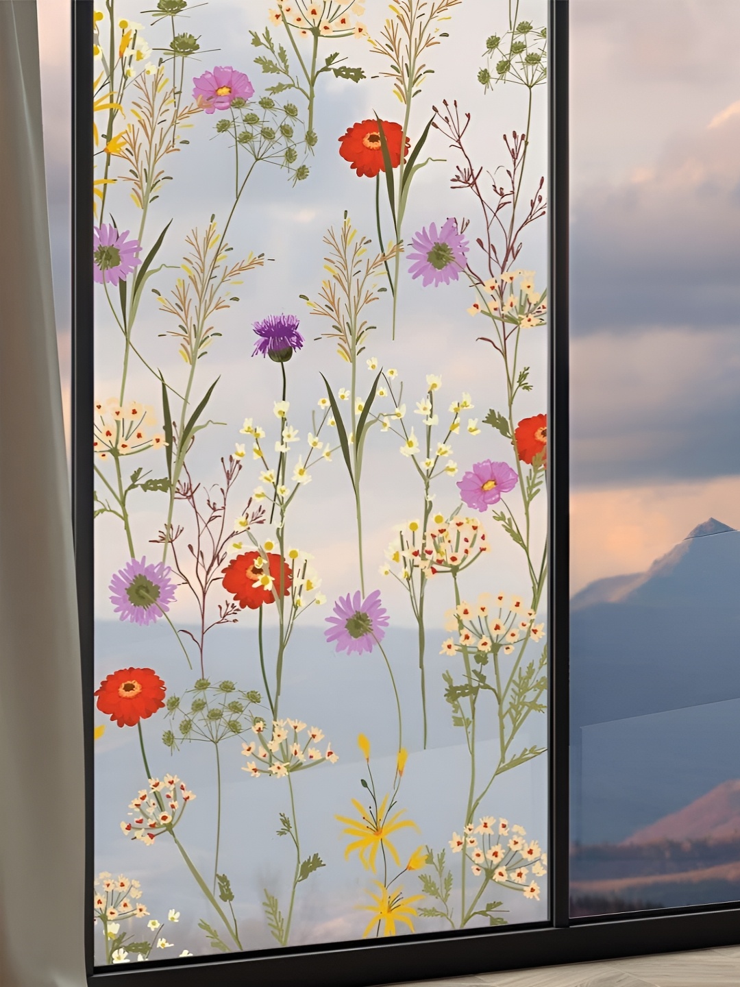 

CVANU Transparent & Red Floral Printed Self Adhesive Waterproof Window Decals and Stickers