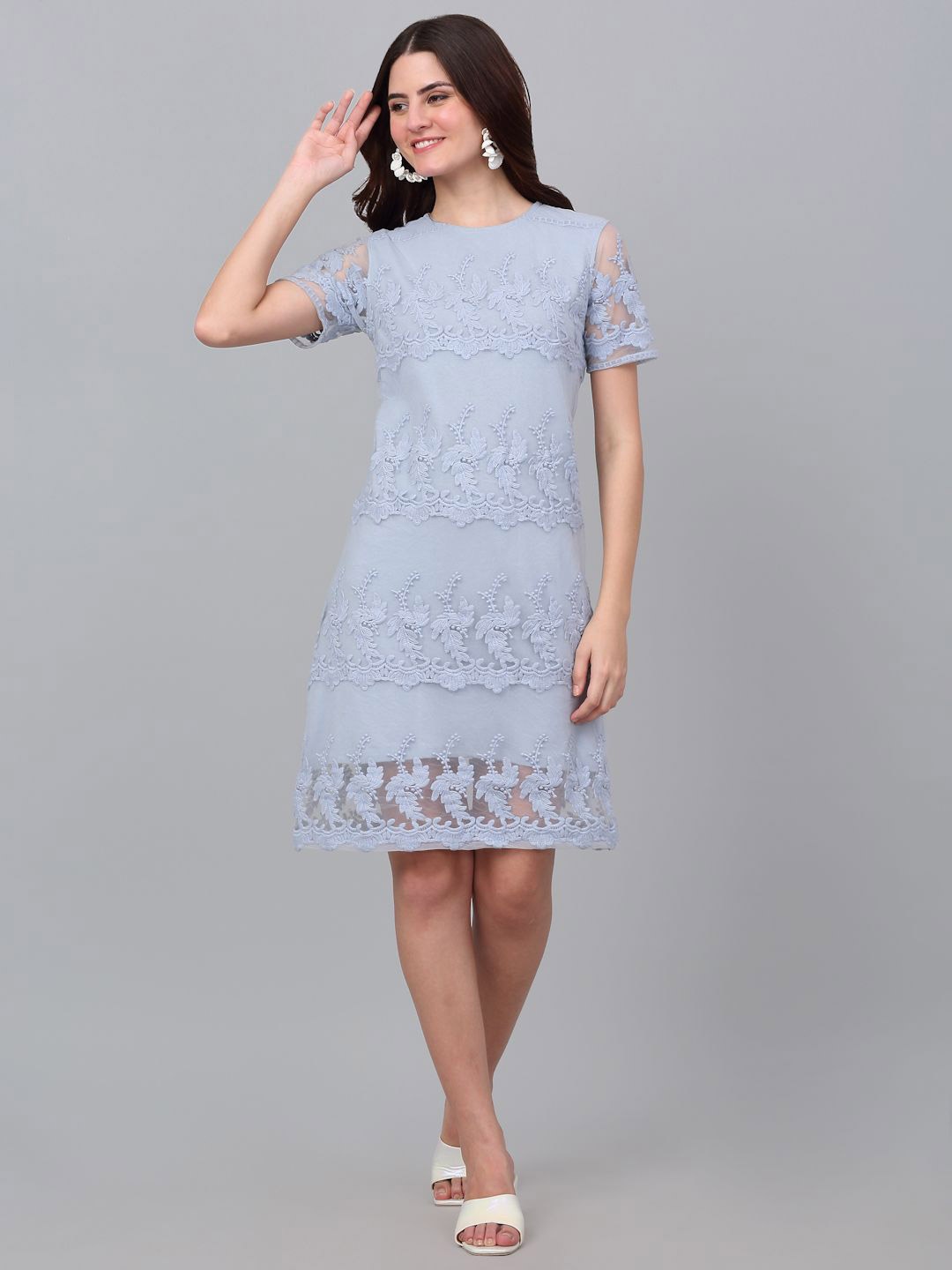 

Dressitude Embroidered Lace A-Line Dress, Grey