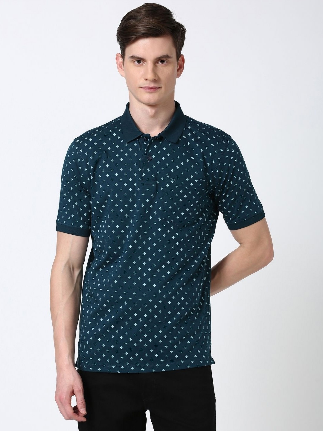 

Peter England Men Printed Polo Collar Pockets T-shirt, Green