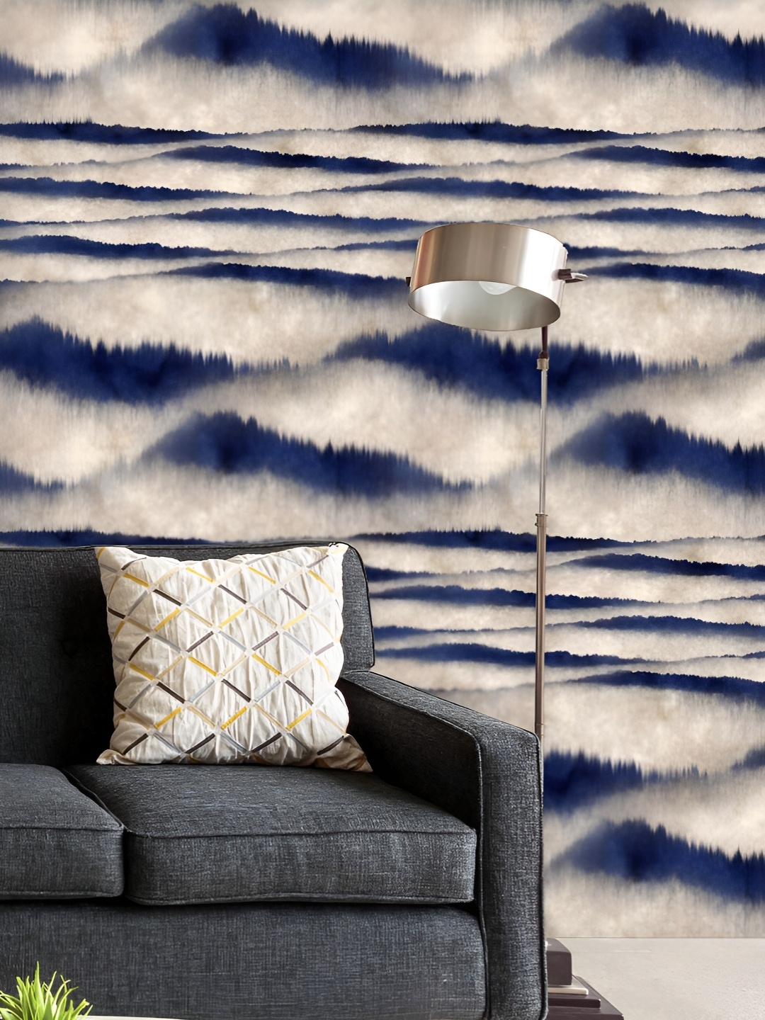 

ArtzFolio Off White & Blue Printed UV Resistant Wallpaper