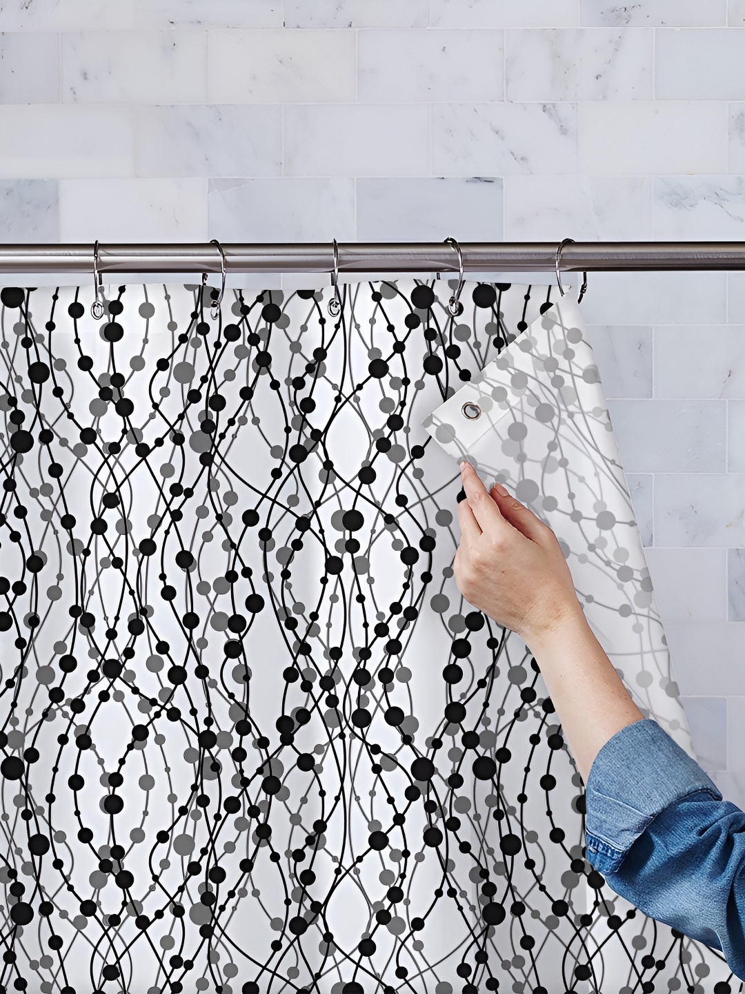 

ArtzFolio White & Grey Printed Waterproof Shower Curtain