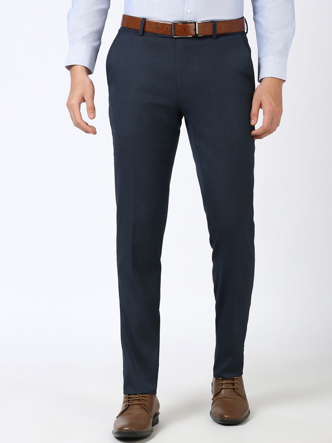 

Peter England Men Mid-Rise Slim Fit Formal Trousers, Navy blue
