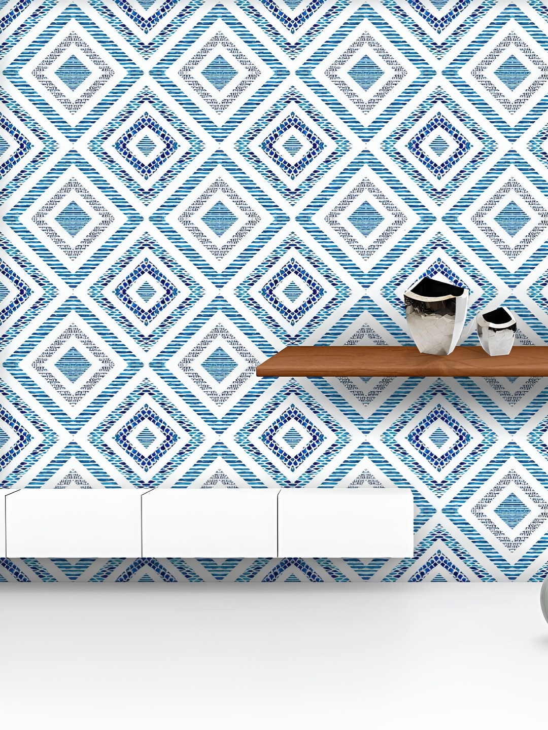 

ArtzFolio Printed UV-Resistant Anti-Bacterial Watercolor Diamond Shaped Marine Elements Peel & Stick Wallpaper, Multi