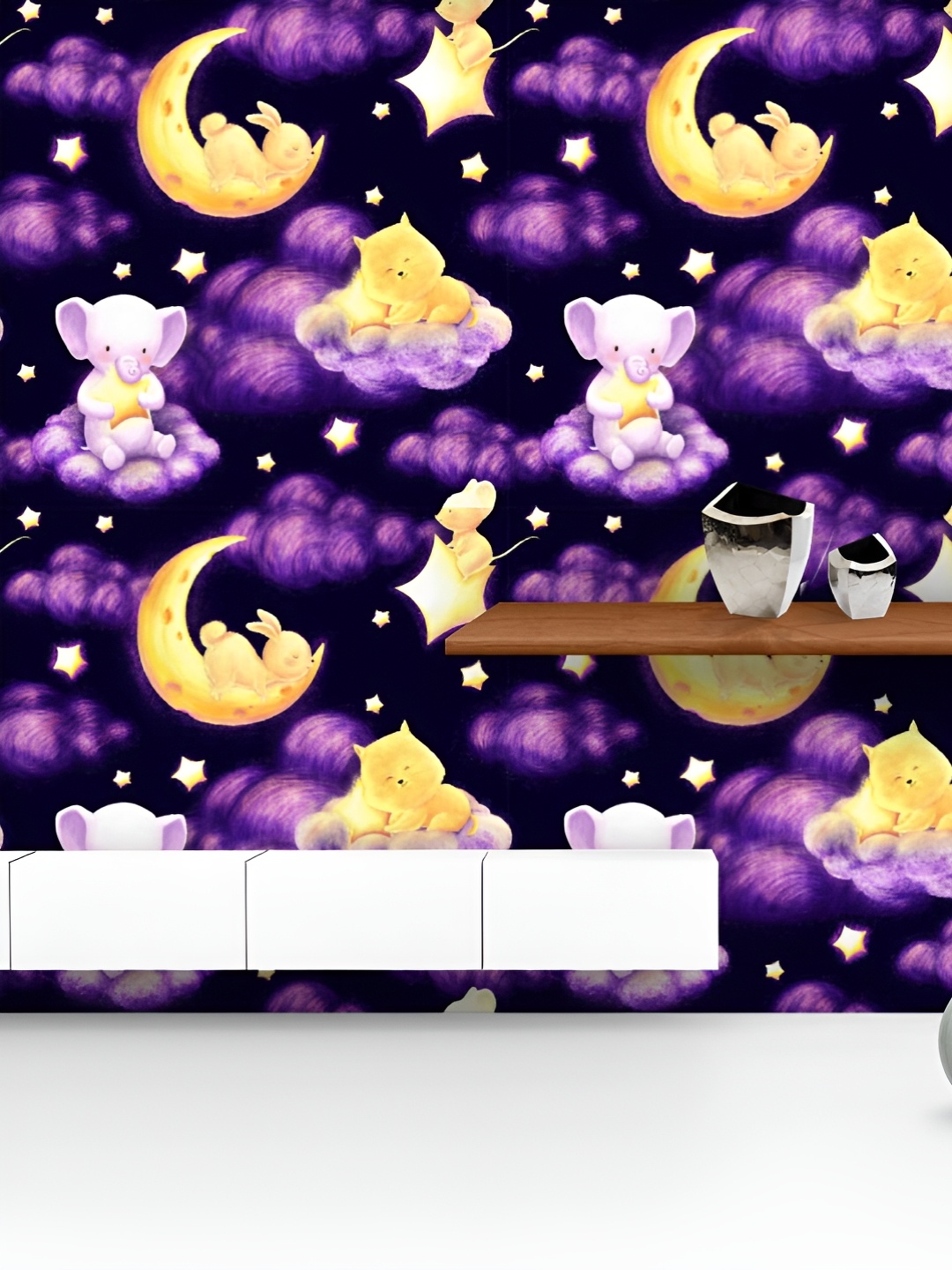 

ArtzFolio Printed UV-Resistant Anti-Bacterial Baby Animals And Night Sky Peel & Stick Wallpaper, Multi