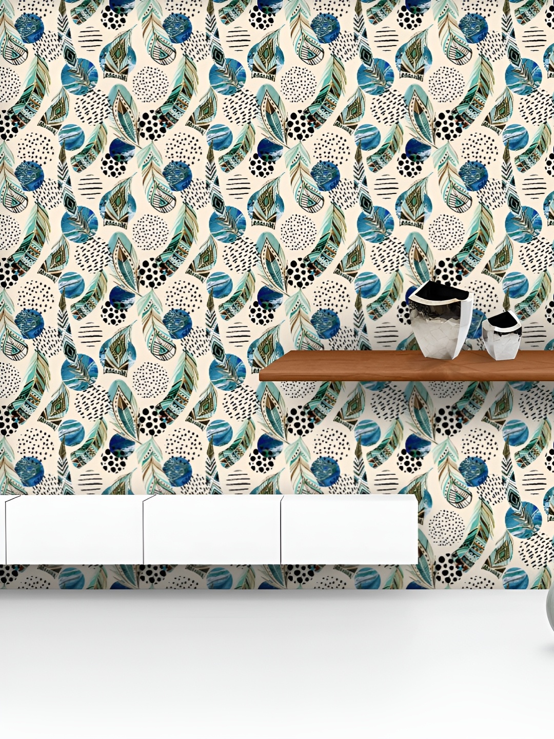 

ArtzFolio Cream Colored & Blue Printed UV Resistant Wallpaper