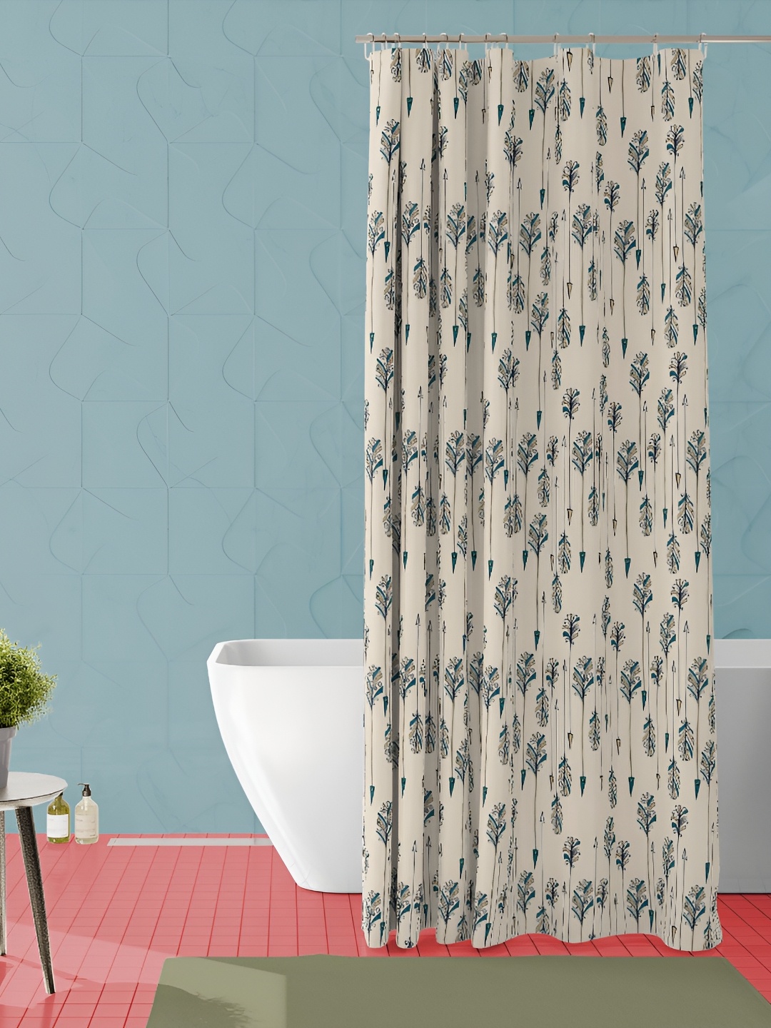 

ArtzFolio Beige & Blue Printed Water Proof Shower Curtain