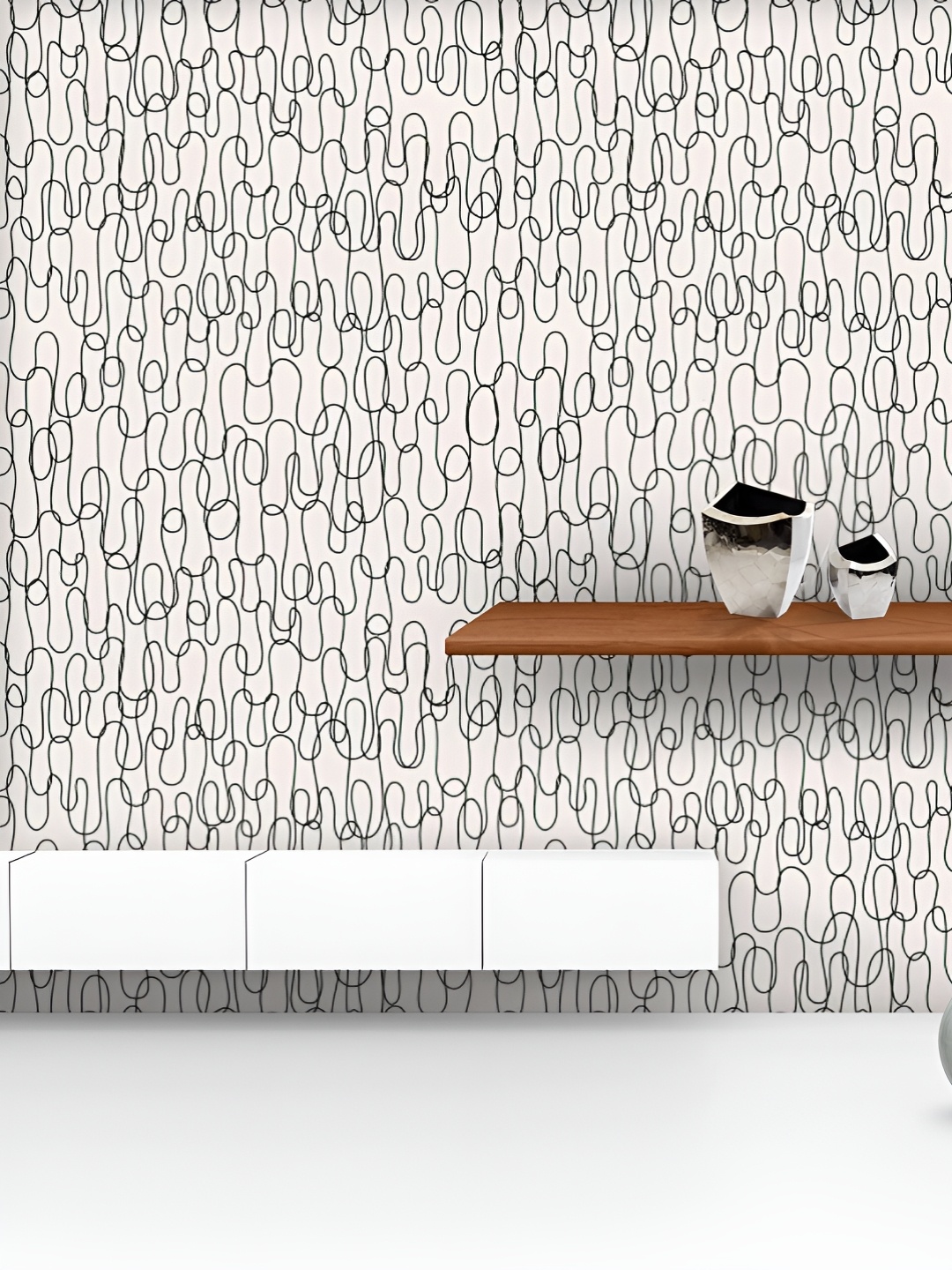 

ArtzFolio Printed UV-Resistant Anti-Bacterial Curly LinesPeel & Stick Wallpaper, Multi