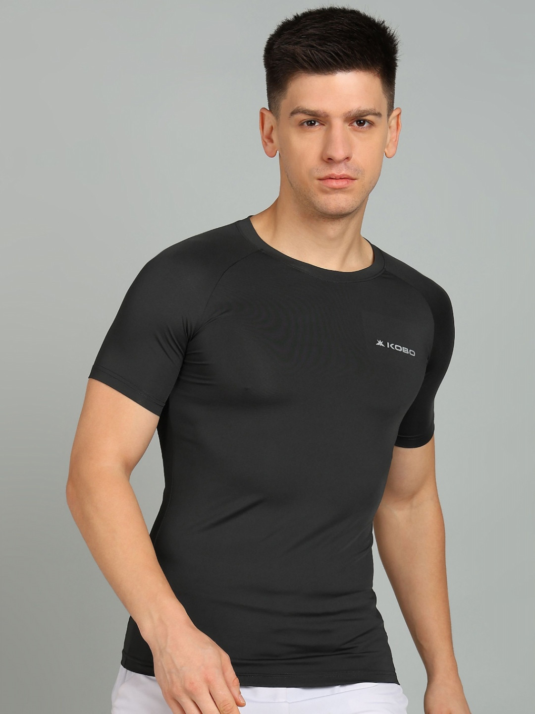 

KOBO Men Solid Compression Dry Fit Gym T-shirt, Black