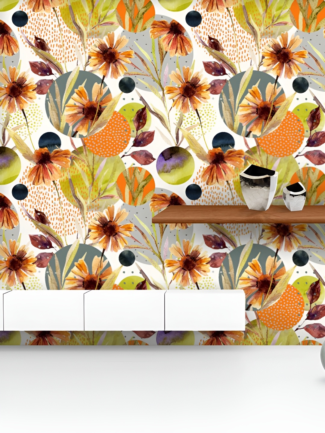 

ArtzFolio Printed UV-Resistant Anti-Bacterial Watercolor Floral Leaves Peel & Stick Wallpaper, Multi