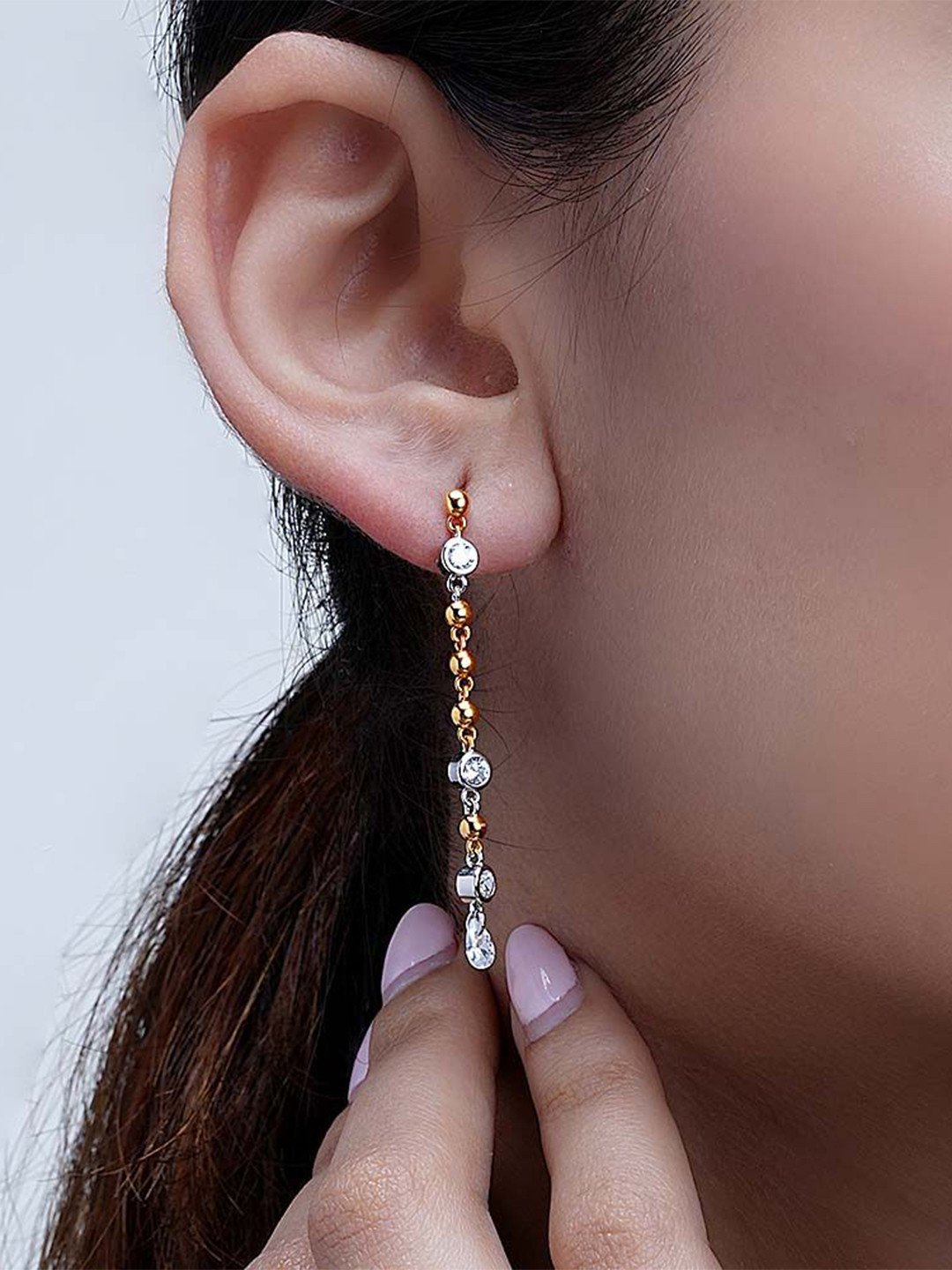 

PALMONAS Gold-Plated 925 Sterling Silver Anti-Tarnish Cubic Zirconia Studded Drop Earrings