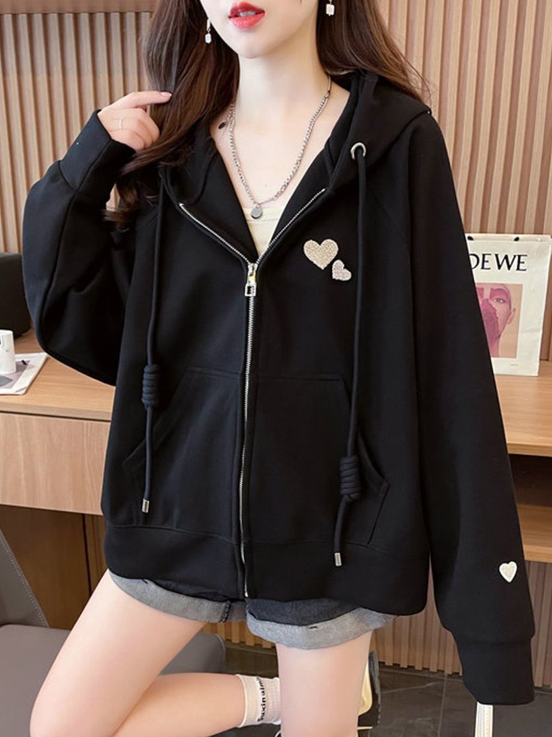 

JC Mode Women Cotton Hooded Sweatshirt, Black