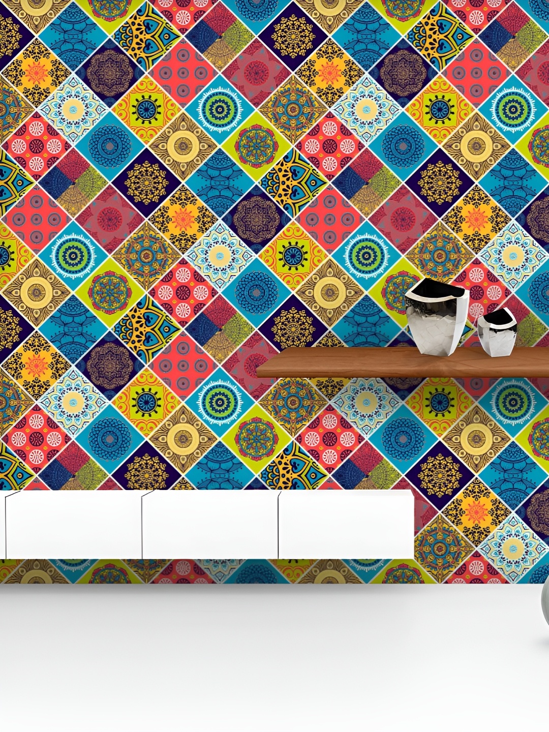 

ArtzFolio Yellow & Blue Paisley Printed UV Resistant Wallpaper