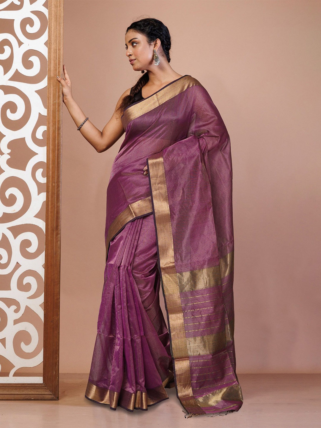 

Unnati Silks Zari Handloom Maheshwari Saree, Purple