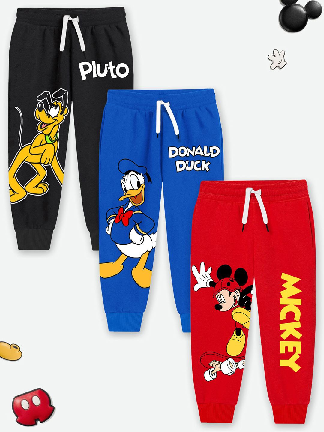 

YK Disney Boys Pack Of 3 Mickey & Friends Printed Cotton Joggers, Red