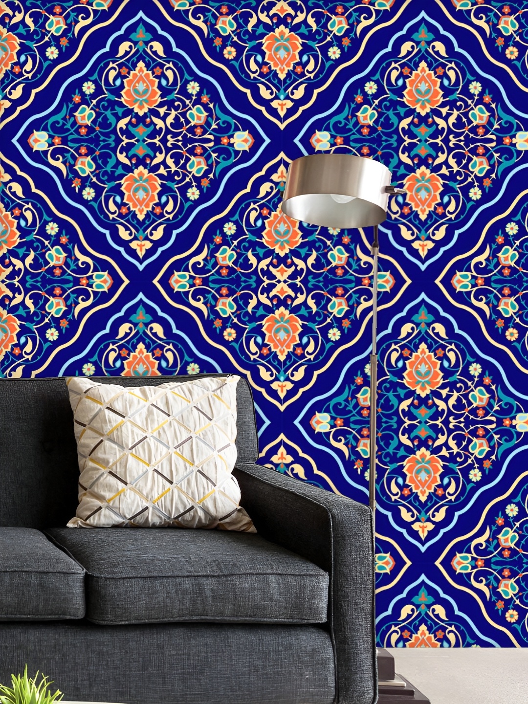 

ArtzFolio Navy- Blue & Beige Printed UV Resistant Wallpaper