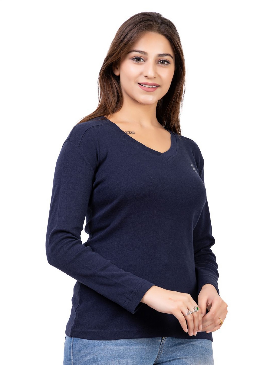 

ARIIX Women V-Neck Slim Fit T-shirt, Navy blue