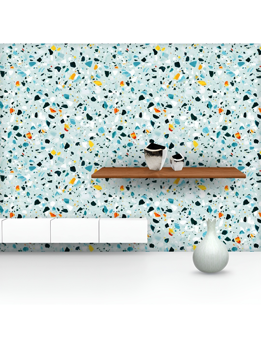 

ArtzFolio Printed UV-Resistant Anti-Bacterial Terrazzo Flooring Cool Colors Peel & Stick Wallpaper, Multi