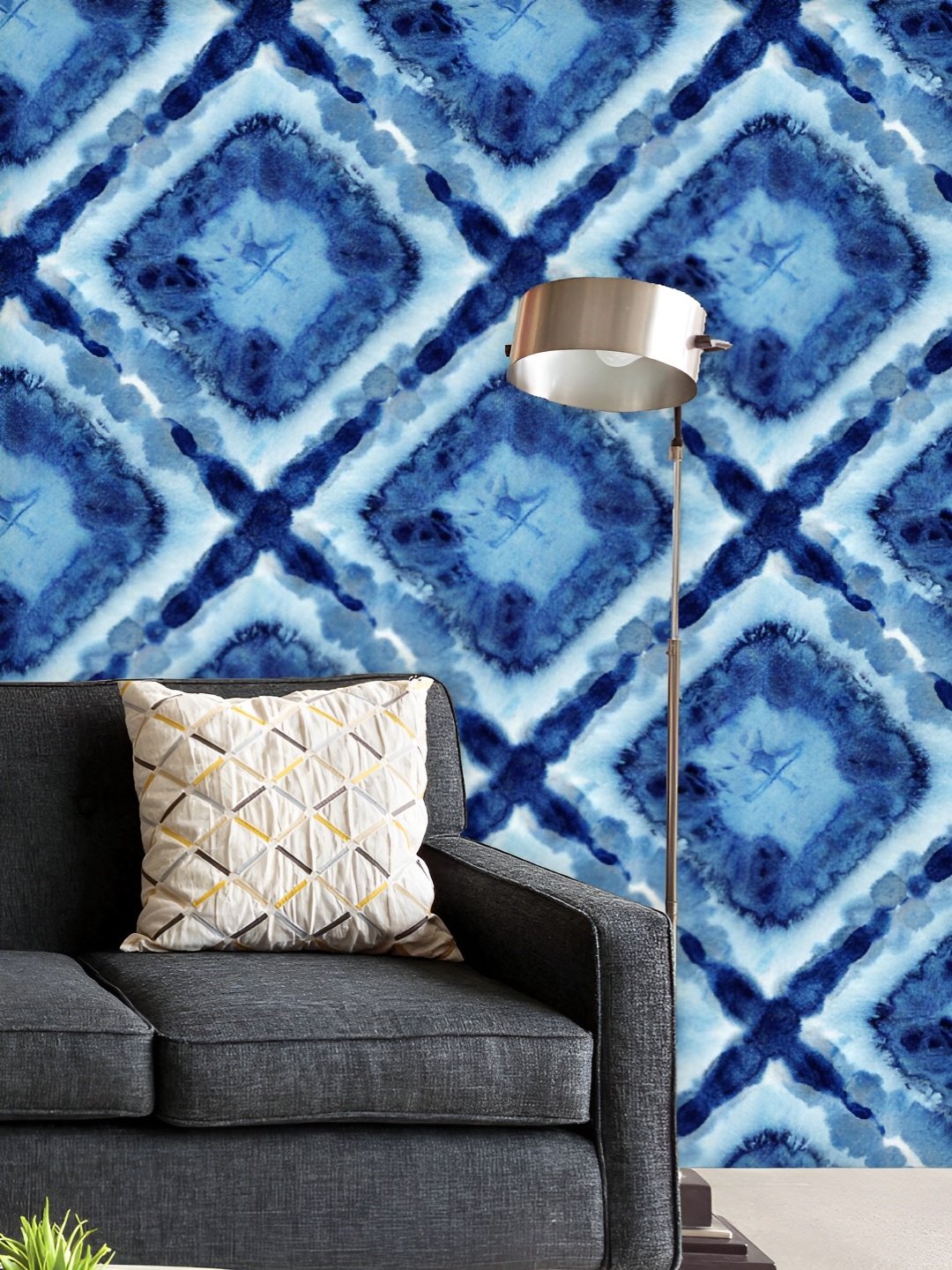 

ArtzFolio Printed UV-Resistant Anti-Bacterial Shibori Indigo Batik Peel & Stick Wallpaper, Multi