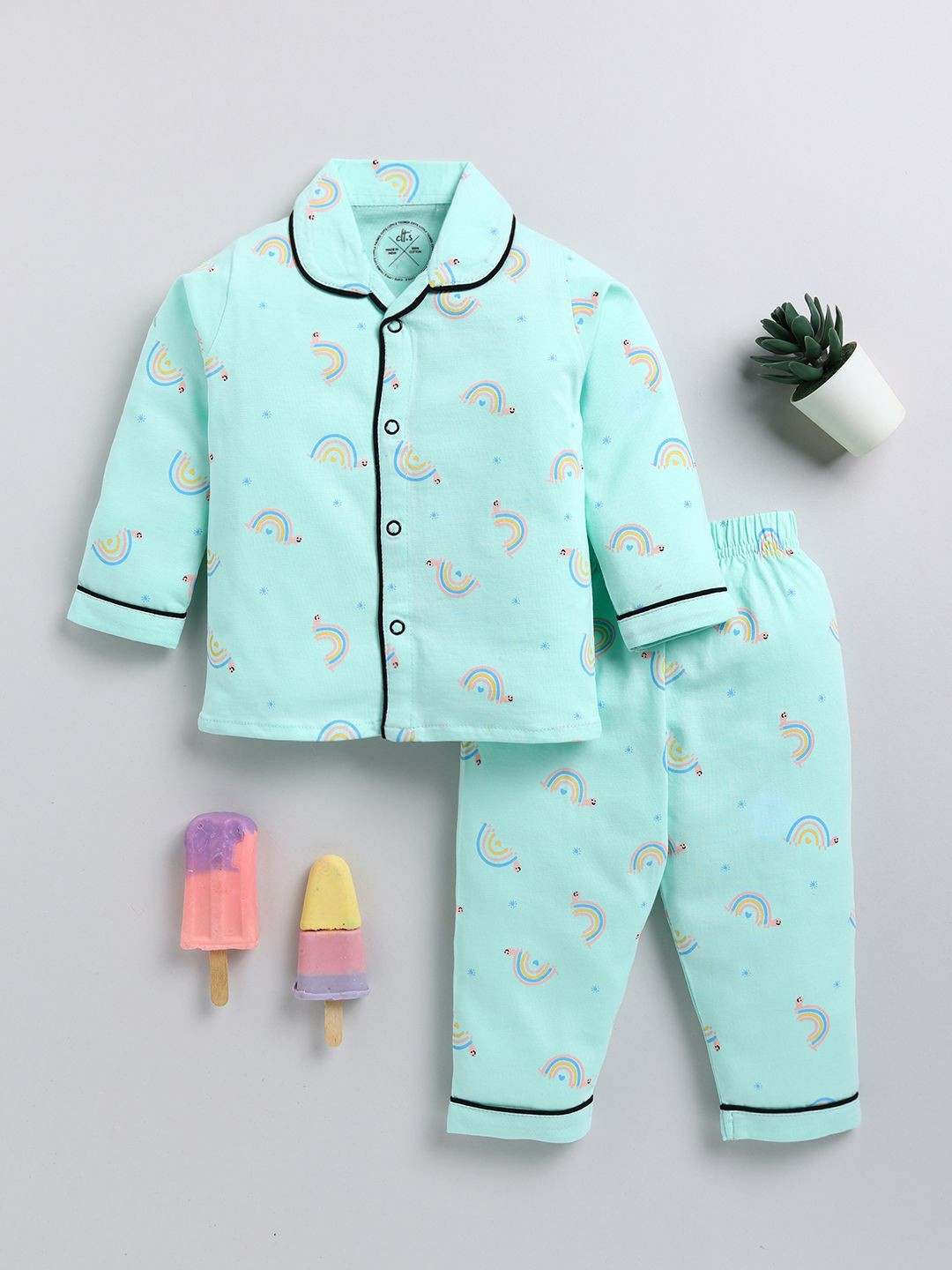 

Clt.s Kids Graphic Printed Pure Cotton Night suit, Sea green