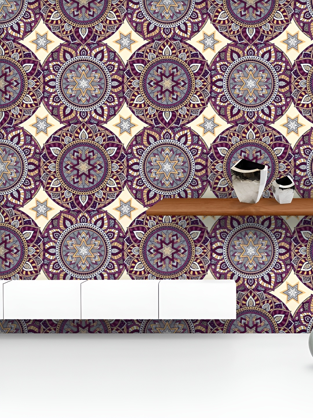 

ArtzFolio Printed UV-Resistant Anti-Bacterial Vintage Ethnic Style Peel & Stick Wallpaper, Multi