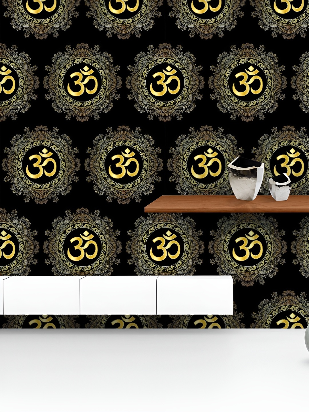 

ArtzFolio Printed UV-Resistant Anti-Bacterial Gold Om Mantra And Mandala Peel & Stick Wallpaper, Multi