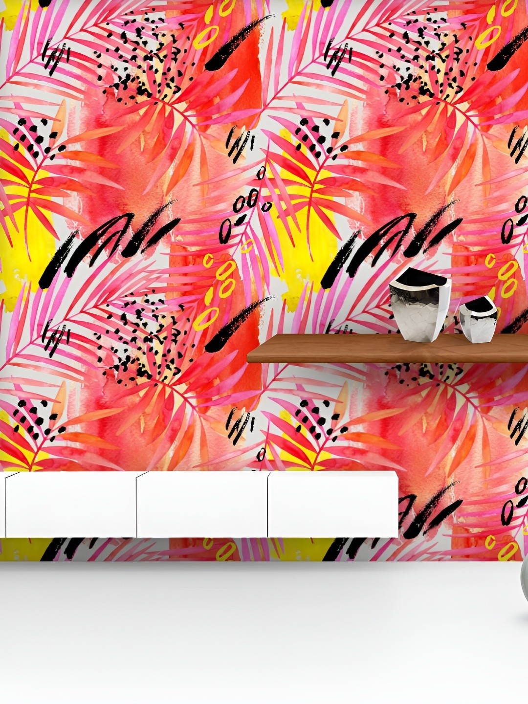 

ArtzFolio Printed UV-Resistant Anti-Bacterial Hand Painted Tropical Leaves Peel & Stick Wallpaper, Multi