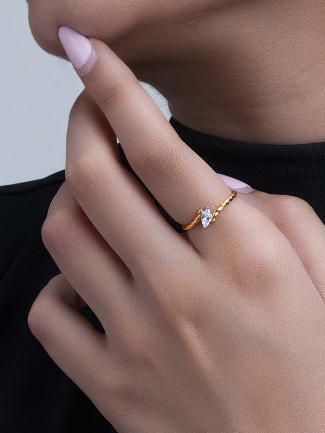 

PALMONAS 92.5 Sterling Silver Gold Plated CZ Stone Studded Anti Tarnish Finger Ring