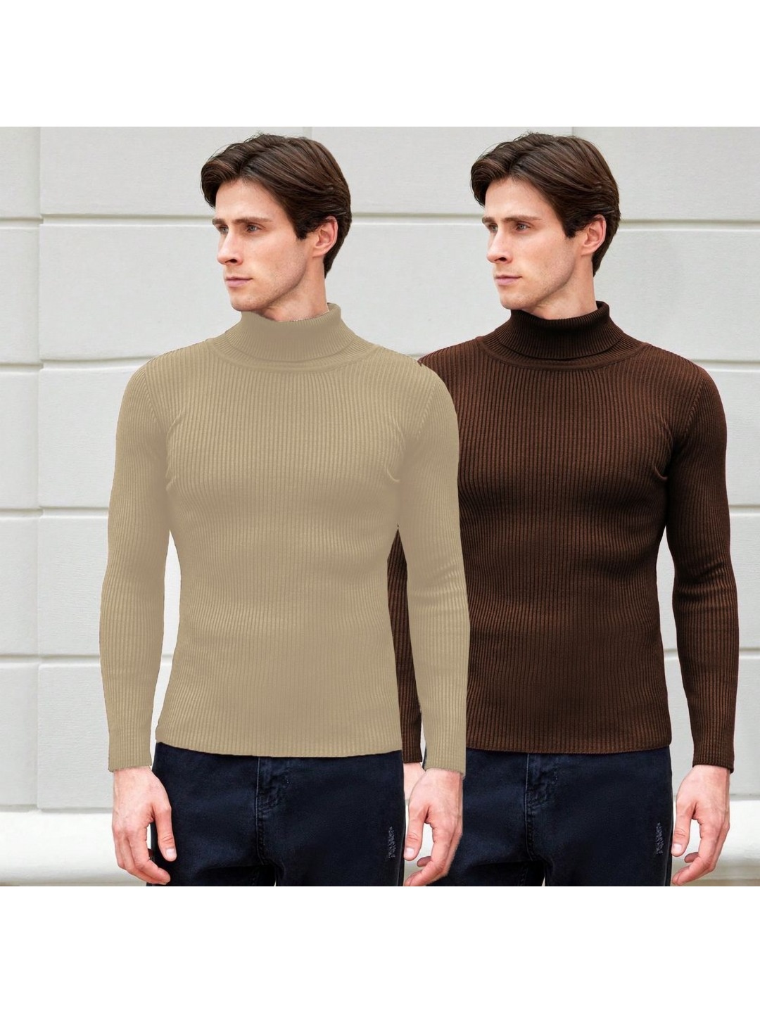 

CLAFOUTIS Men 2 High Neck Pockets Slim Fit T-shirt, Brown