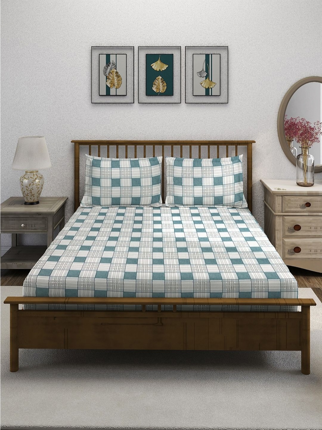 

SWAYAM Ananda Blue Printed Pure Cotton 210 TC King Bedsheet Set 2.74 x 2.28m