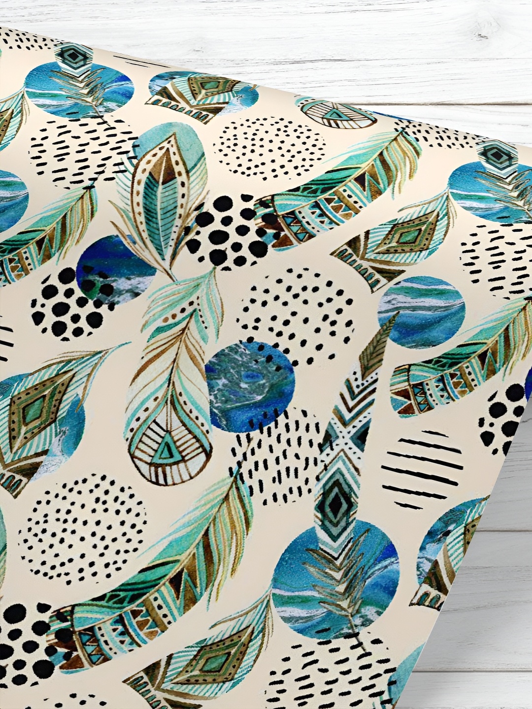 

ArtzFolio Cream Colored & Blue Printed UV Resistant Wallpaper