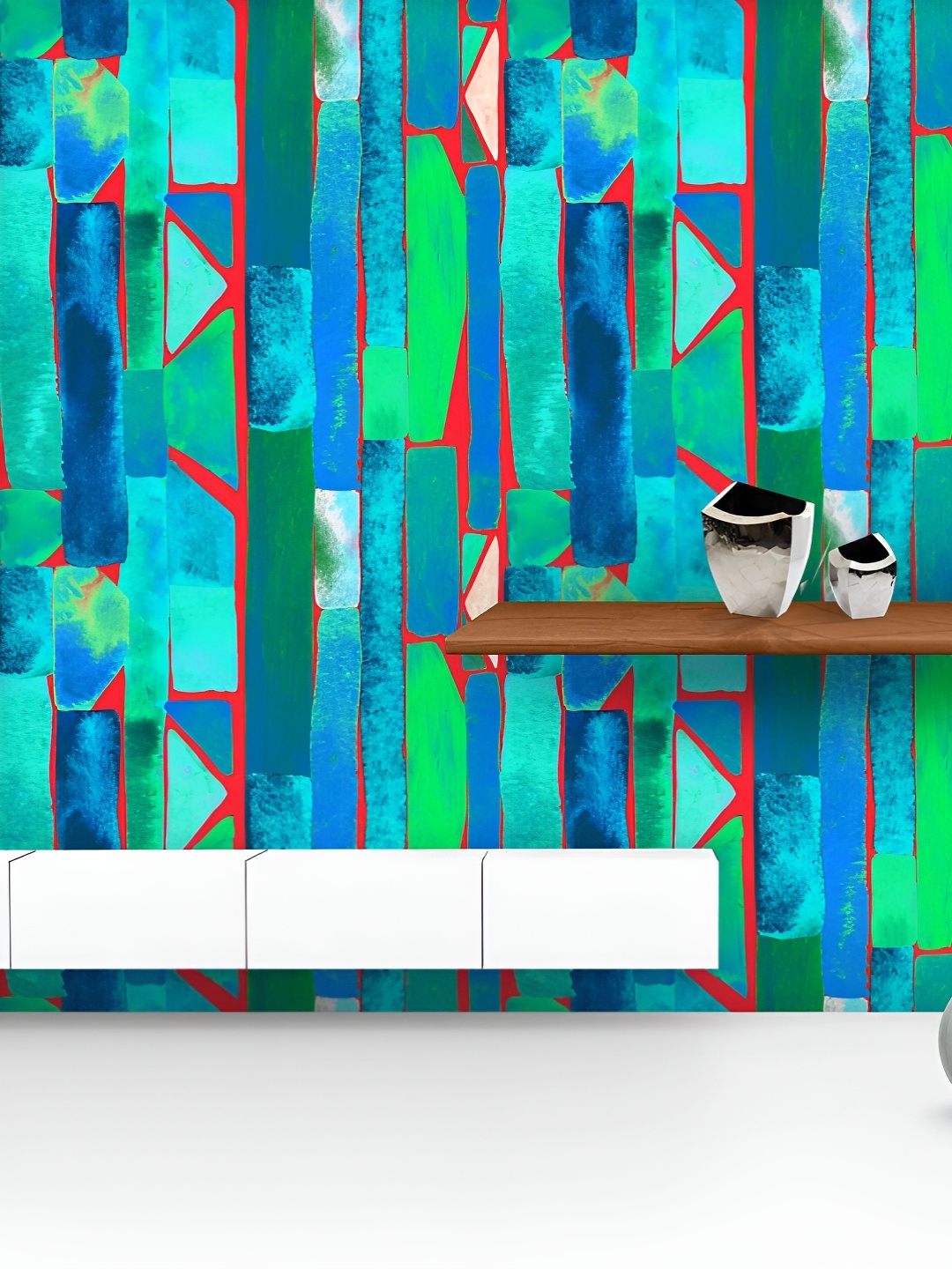 

ArtzFolio Printed UV-Resistant Anti-Bacterial Green Kaleidoscope Cross Peel & Stick Wallpaper, Multi