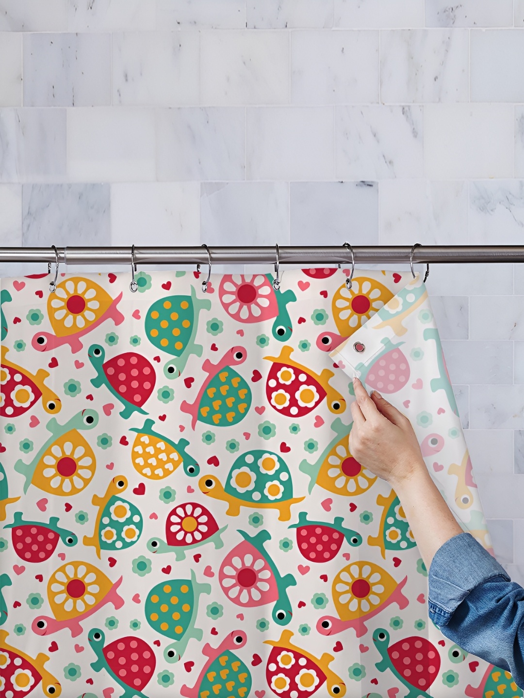 

ArtzFolio White & Green Printed Waterproof Shower Curtain