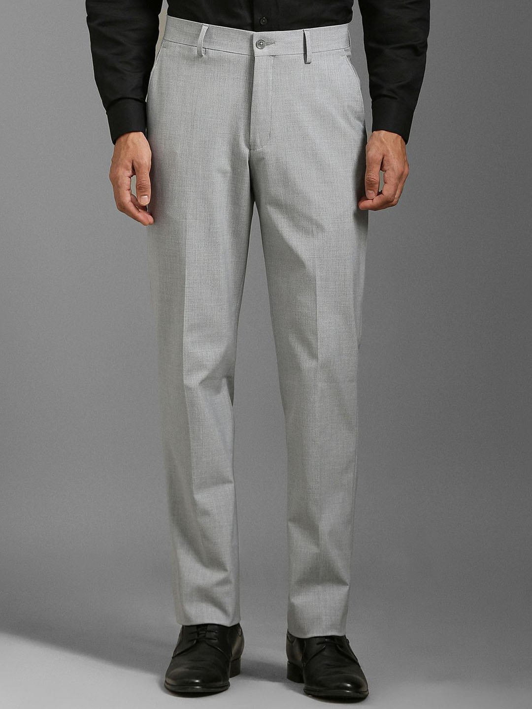 

Louis Philippe Men Slim Fit Check Flat Front Formal Trousers, Grey
