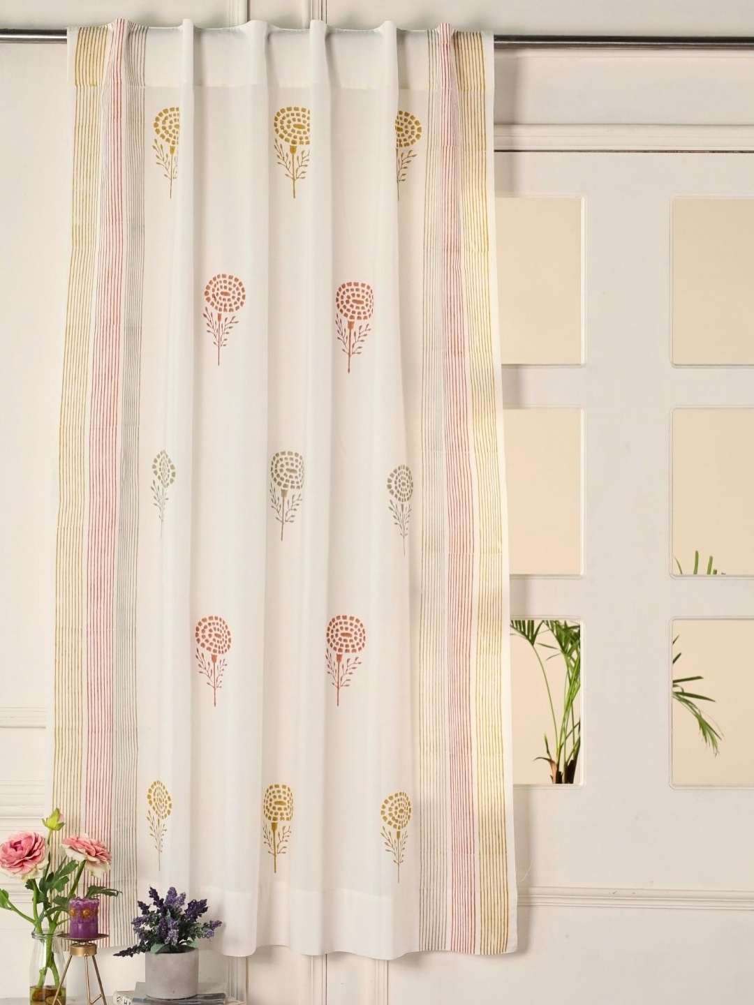 

Peepul Tree Off White & Rust Floral Sheer Window Curtain