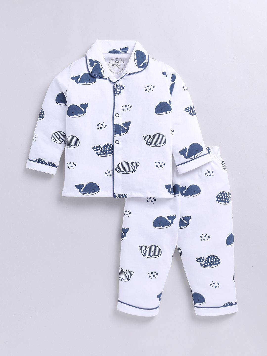 

Clt.s Kids Printed Pure Cotton Shirt Collar Night suit, White